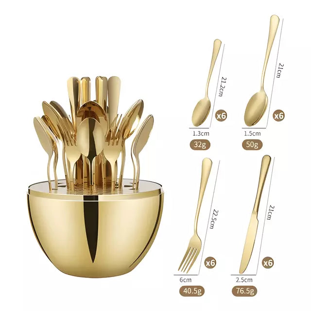Set 24 Cubiertos Acero Inoxidable + Estuche en forma de huevo