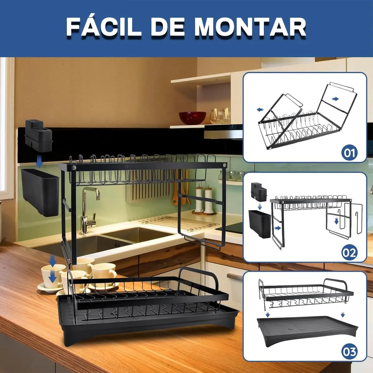 Escurridor de Platos 2 Niveles con Drenaje
