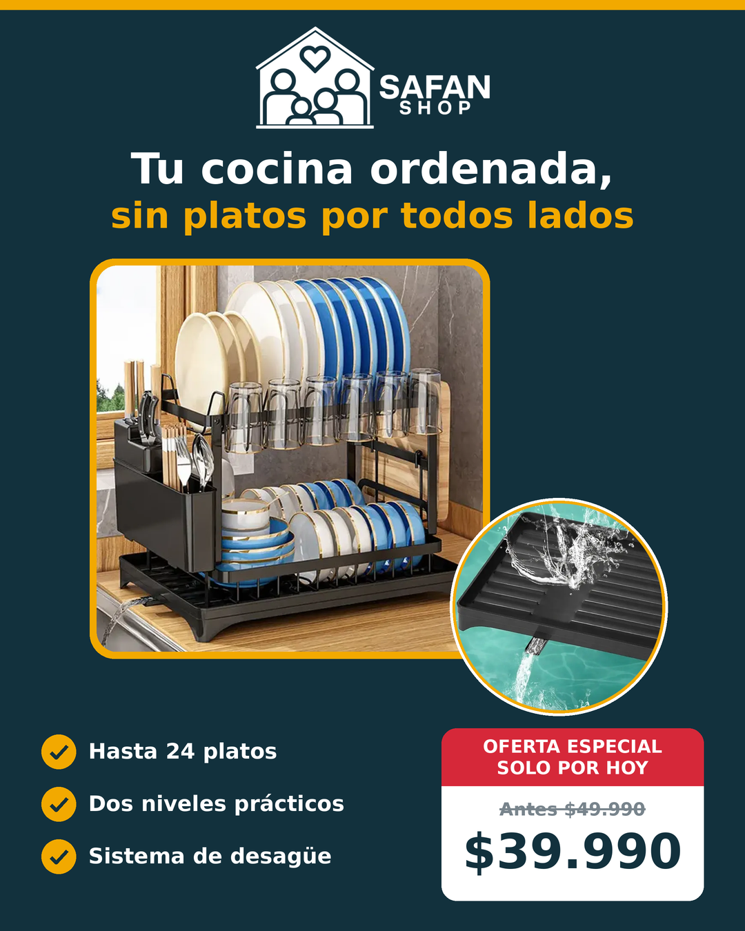 Escurridor de Platos 2 Niveles con Drenaje